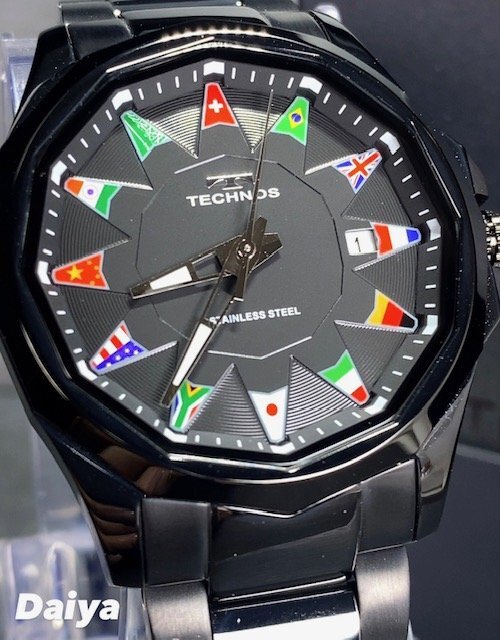  новый товар Tecnos TECHNOS стандартный товар наручные часы аналог наручные часы кварц нержавеющая сталь 3 атмосферное давление водонепроницаемый календарь бизнес черный мужской подарок 