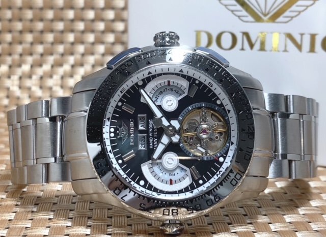 限定モデル 秘密のからくりギミック搭載 新品 DOMINIC ドミニク 正規品 手巻き腕時計 ステンレスベルト アンティーク腕時計 ブラックの画像5