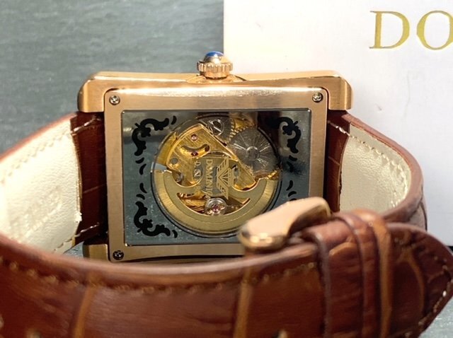 新品 正規品 ドミニク DOMINIC 自動巻き 腕時計 オートマティック スクエア スケルトン レザーベルト ブラウン ゴールド メンズ プレゼントの画像9