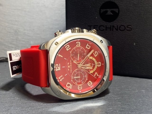 新品 テクノス TECHNOS 正規品 腕時計 アナログ腕時計 多機能腕時計 クロノグラフ クオーツ ラバーベルト 10気圧防水 レッド 赤 プレゼントの画像7
