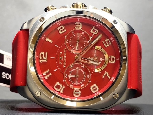 新品 テクノス TECHNOS 正規品 腕時計 アナログ腕時計 多機能腕時計 クロノグラフ クオーツ ラバーベルト 10気圧防水 レッド 赤 プレゼントの画像6