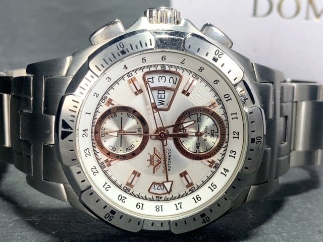 新品 正規品 ドミニク DOMINIC 自動巻 腕時計 オートマティック カレンダー 防水 ステンレス ホワイト ピンクゴールド ビジネス プレゼントの画像6