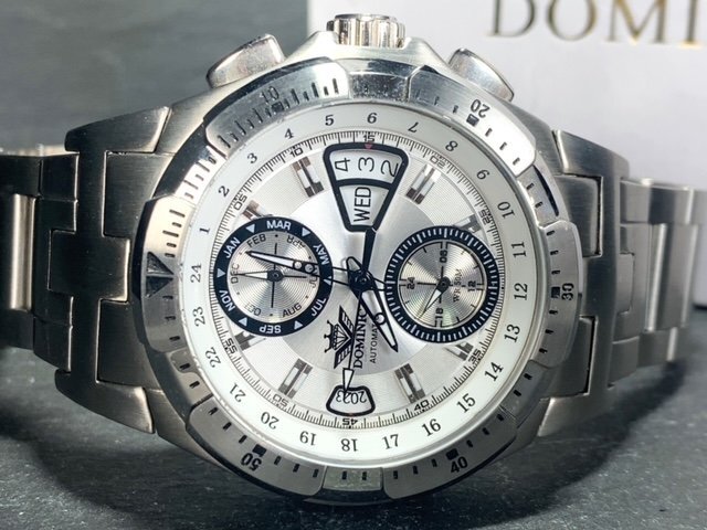 新品 正規品 ドミニク DOMINIC 自動巻き 腕時計 オートマティック カレンダー 5気圧防水 ステンレス ホワイト シルバー メンズ プレゼントの画像6