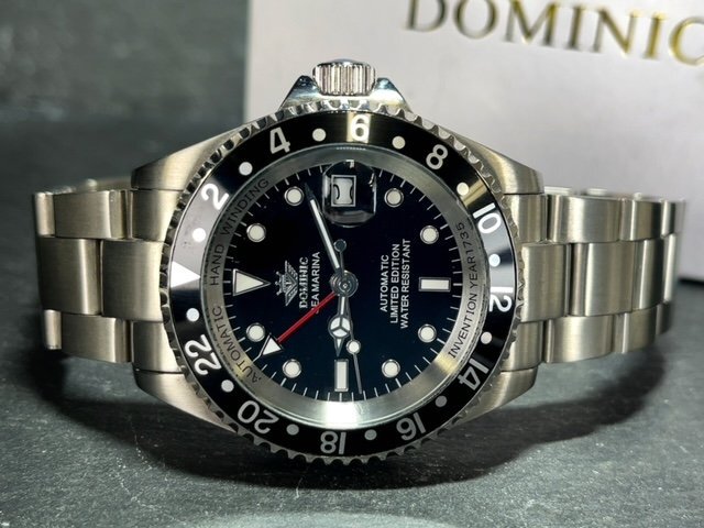 新品 正規品 ドミニク DOMINIC シーマリーナ 自動巻き 腕時計 オートマティック カレンダー ステンレス ブラック リミテッドエディションの画像4
