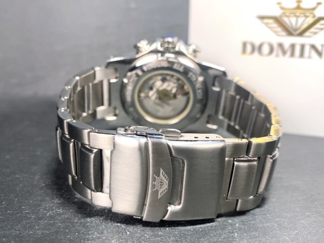 新品 正規品 ドミニク DOMINIC 自動巻き 腕時計 オートマティック カレンダー 5気圧防水 ステンレス シルバー ブラック パワーリザーブの画像8