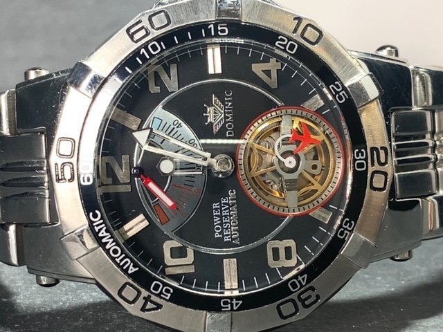 新品 正規品 ドミニク DOMINIC 自動巻き 腕時計 オートマティック カレンダー 5気圧防水 ステンレス ブラック パワーリザーブ プレゼントの画像6