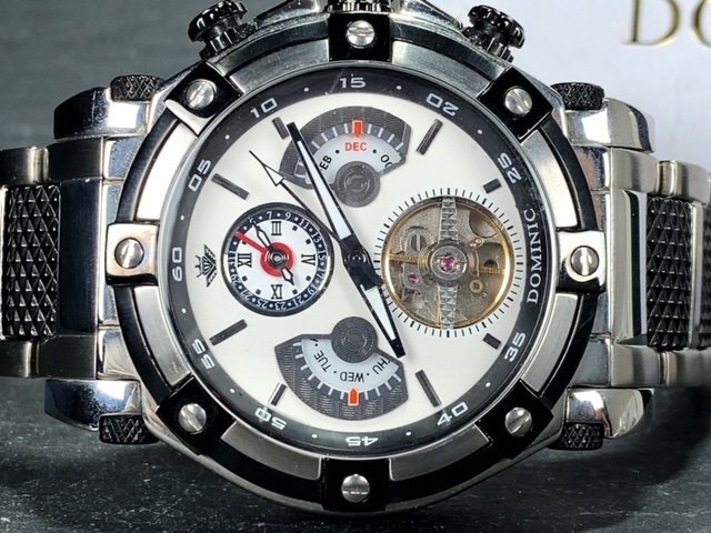新品 正規品 ドミニク DOMINIC 自動巻き 手巻き 腕時計 オートマティック カレンダー 5気圧防水 ステンレス シルバー メンズ プレゼントの画像6