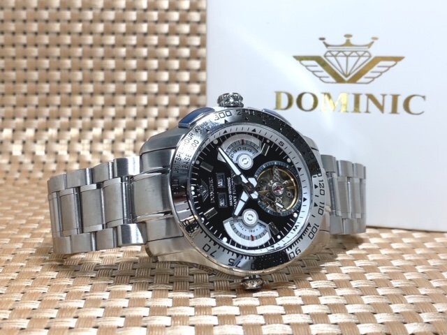 限定モデル 秘密のからくりギミック搭載 新品 DOMINIC ドミニク 正規品 手巻き腕時計 ステンレスベルト アンティーク腕時計 ブラックの画像6