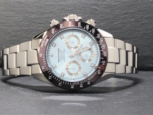 新品 TECHNOS テクノス 正規品 腕時計 シルバー アイスブルー ブラウン クロノグラフ オールステンレス アナログ腕時計 多機能腕時計 防水の画像5