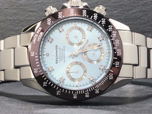 新品 TECHNOS テクノス 正規品 腕時計 シルバー アイスブルー ブラウン クロノグラフ オールステンレス アナログ腕時計 多機能腕時計 防水の画像6