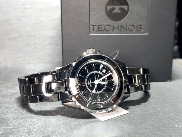 新品 テクノス TECHNOS 正規品 腕時計 アナログ腕時計 クオーツ セラミック 3気圧防水 カレンダー 3針 ビジネス ブラック 黒 プレゼントの画像7