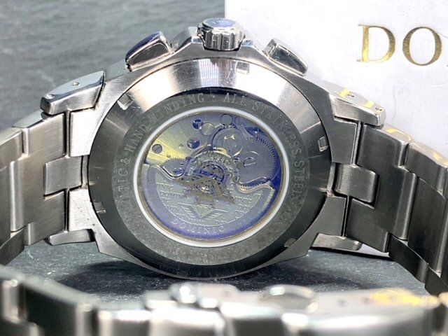 新品 正規品 ドミニク DOMINIC 自動巻き 腕時計 オートマティック カレンダー 5気圧防水 ステンレス シルバー ブルー ビジネス プレゼント_画像9