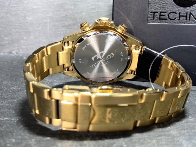  новый товар Tecnos TECHNOS стандартный товар наручные часы аналог наручные часы кварц нержавеющая сталь хронограф 10 атмосферное давление водонепроницаемый Gold зеленый мужской подарок 
