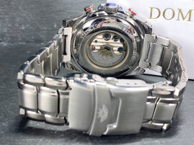 新品 正規品 ドミニク DOMINIC 自動巻き 手巻き 腕時計 オートマティック カレンダー 5気圧防水 ステンレス ブラック シルバー プレゼント_画像8