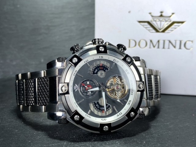 新品 正規品 ドミニク DOMINIC 自動巻き 手巻き 腕時計 オートマティック カレンダー 5気圧防水 ステンレス ブラック メンズ プレゼント_画像7
