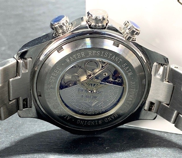 新品 正規品 ドミニク DOMINIC 自動巻き 腕時計 サン＆ムーン オートマティック カレンダー 防水 ステンレス ブラック メンズ プレゼントの画像9