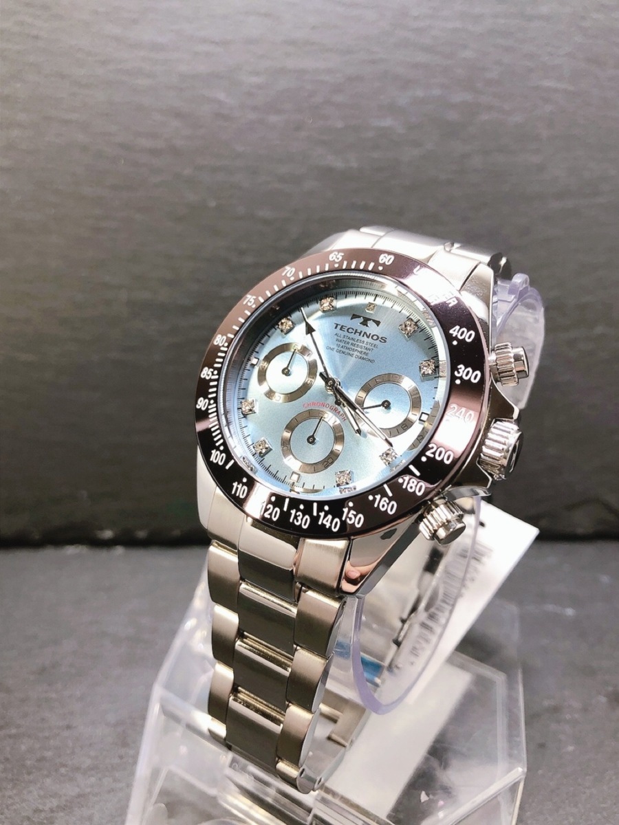 新品 TECHNOS テクノス 正規品 腕時計 シルバー アイスブルー ブラウン クロノグラフ オールステンレス アナログ腕時計 多機能腕時計 防水