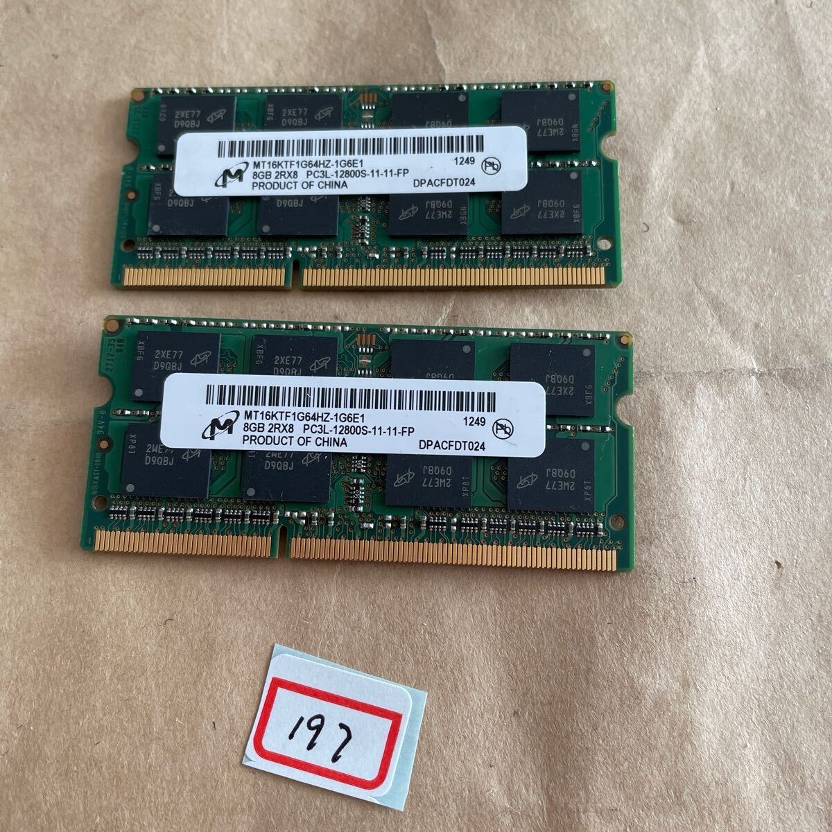 16GB #197#SKhynix 8GB 2Rx8 PC3L-12800S-11-13-F3 8GBx2枚=16GB の画像1