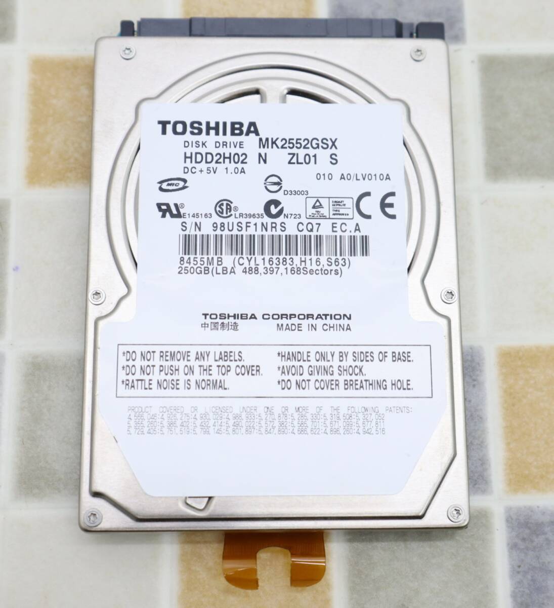 Тий 250 ГБ ｜ 2,5 -INCH HDD SATA Плата Hard Disk 500GB ｜ Toshiba Toshiba MK2552GSX ｜ Образец ■ O1207