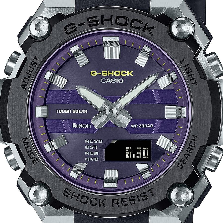 即決あり【G-SHOCK G-STEEL 小型モデル ソーラー Bluetooth アナデジ 樹脂バンド パープル ブラック 反転液晶腕時計】GST-B600A-1A6JF_画像2
