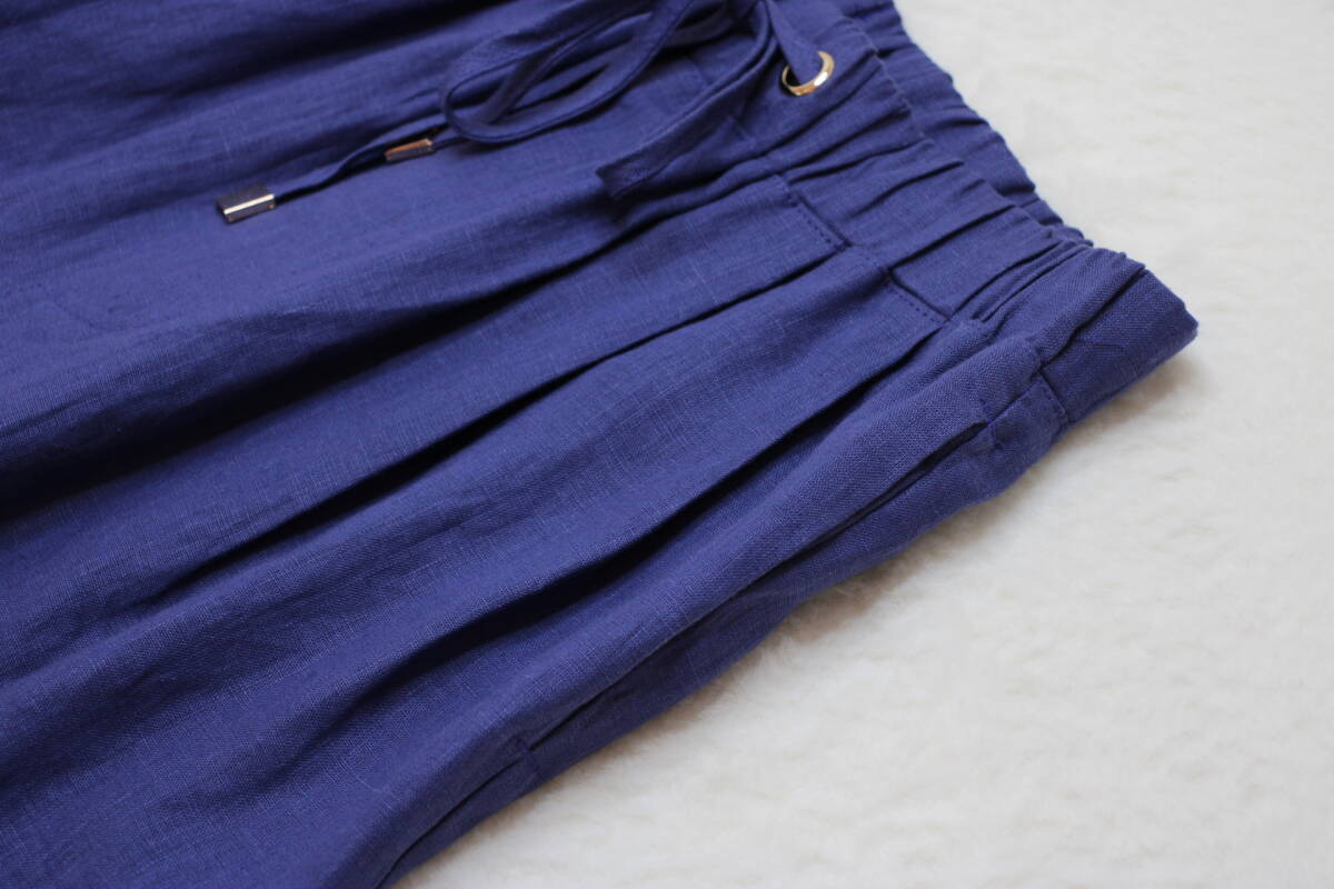 4-1108 новый товар талия резина linen брюки голубой F размер 