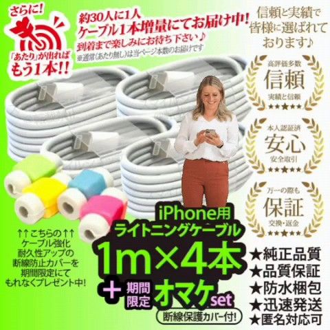 4本1m iPhone 充電器ライトニングケーブル Appleアップル純正品質 USB充電ケーブル TypeAタイプ