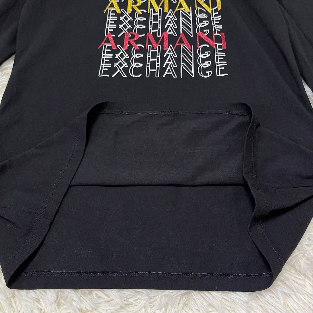 【美品】A/X ARMANI EXCHANGE アルマーニエクスチェンジ ロゴプリント ロンT Tシャツ 長袖 ラメ 黒 