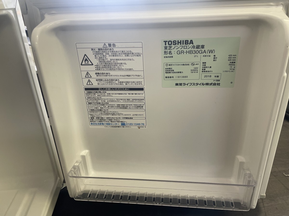 動作確認済み TOSHIBA 東芝 GRHB30GA 冷蔵庫 2018年製 右開きタイプ 1ドア 27L (2)の画像5