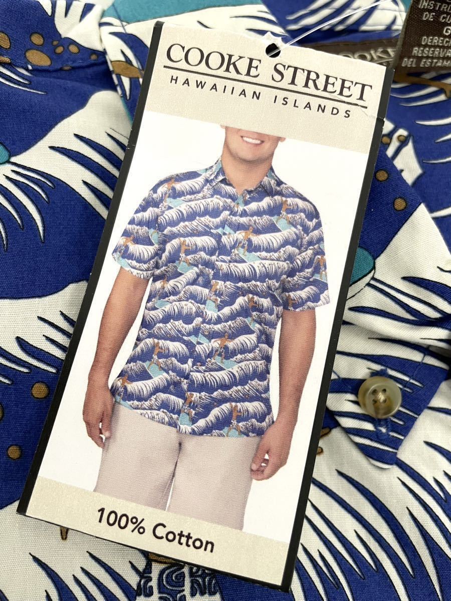 新品■Cooke street クックストリート メンズ アロハシャツ メンズ L サーフィン ブルー 海 波