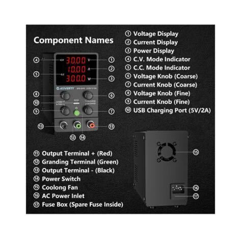 Jesverty直流安定化電源SPS-3010 （30V/10A）、0-30V 0-10A電圧電流調整可、スイッチング方式、4桁高精度LEDディスプレイの画像3