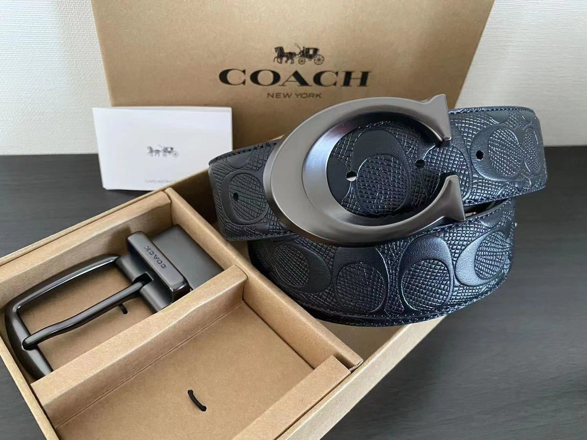 COACH コーチ　新品　リバーシブル　社会人　紳士　ビジネス　フリーサイズ　メンズベルト　シグネチャー　レザー_画像4