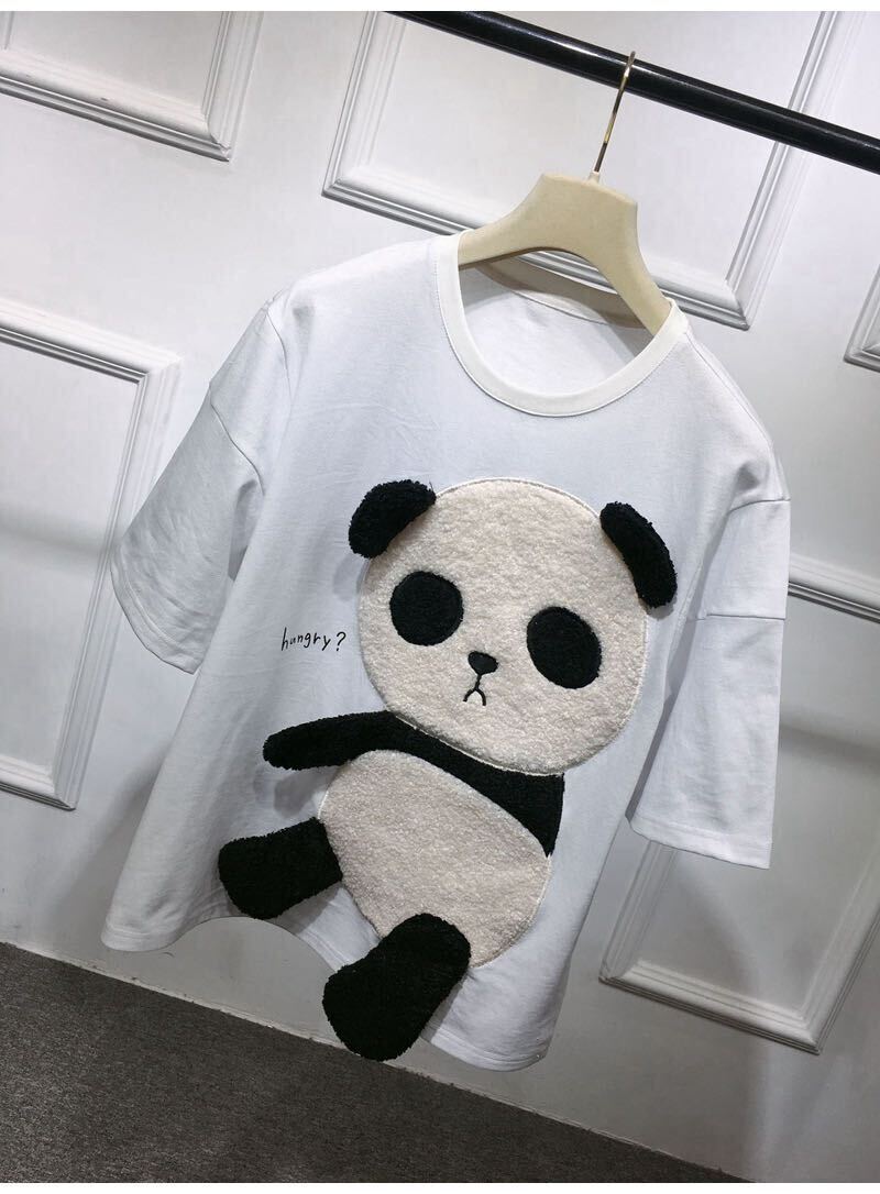 【新品】Lサイズ ホワイト パンダ 半袖 Tシャツ ビッグシルエット レディース_画像3
