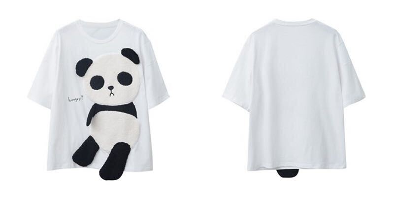 【新品】Lサイズ ホワイト パンダ 半袖 Tシャツ ビッグシルエット レディース_画像5