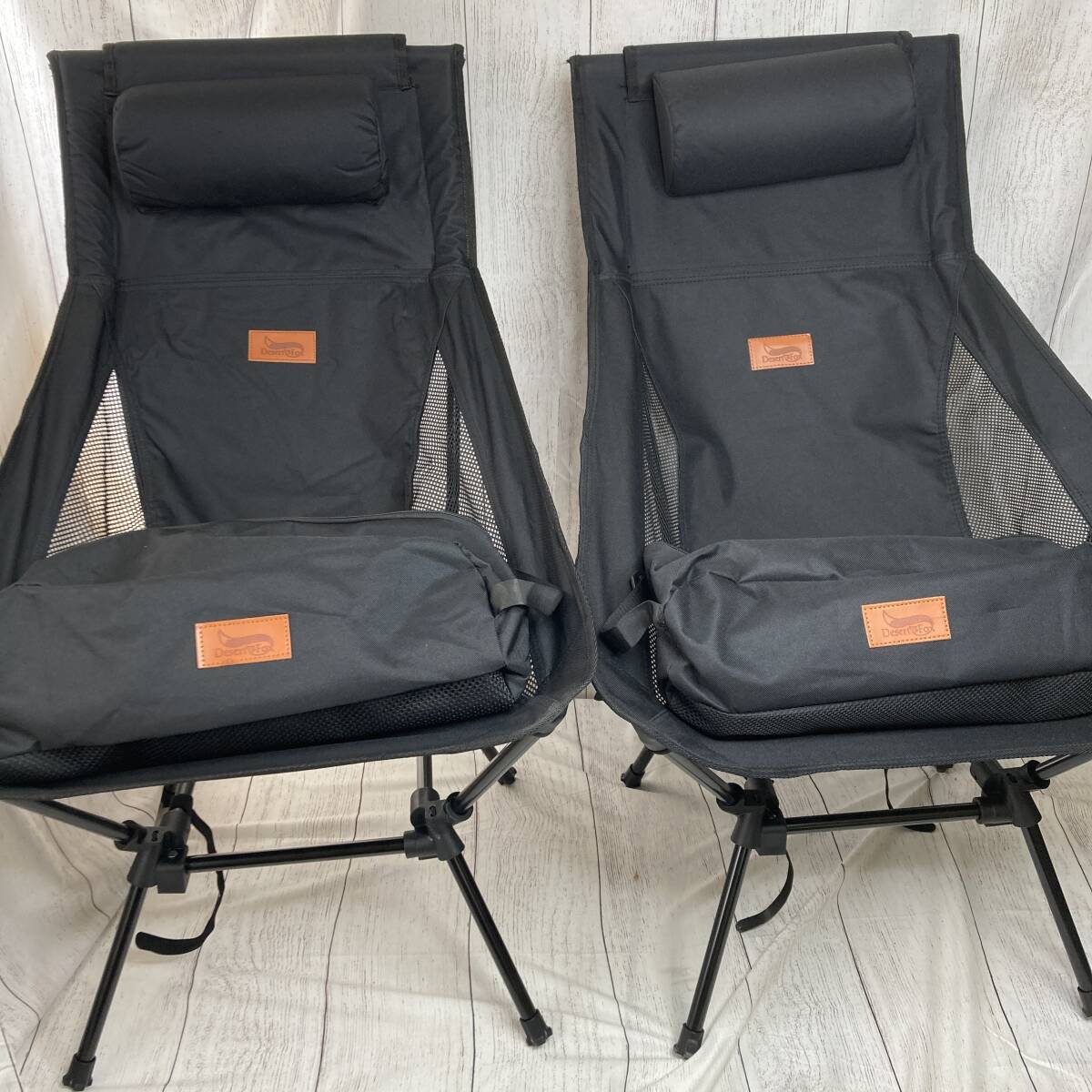 【2個セット】DesertFox アウトドア チェア 折りたたみ キャンプ 椅子 軽量 枕付き ハイバック （ブラック×ブラック）/Y20674-K3