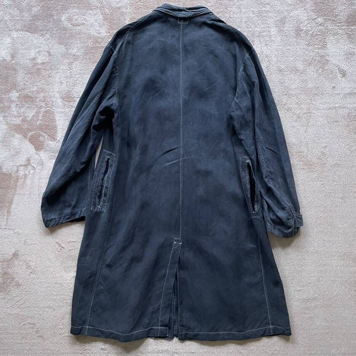 30s-40s France Vintage SALACHE ブラックリネン マキニョンコート Black Linen Maquignon Coat 検）インディゴリネンフレンチヴィンテージ_画像3