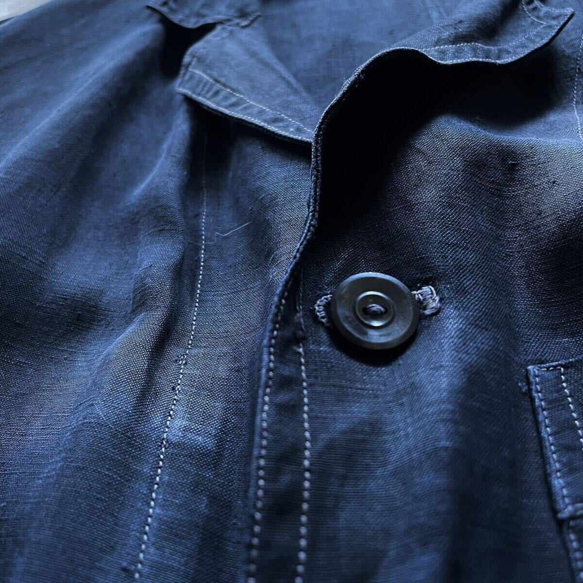 30s-40s France Vintage SALACHE ブラックリネン マキニョンコート Black Linen Maquignon Coat 検）インディゴリネンフレンチヴィンテージ_画像5