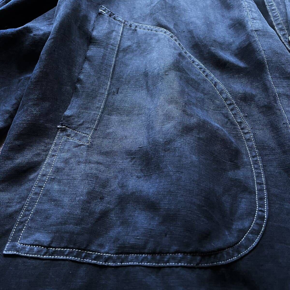 30s-40s France Vintage SALACHE ブラックリネン マキニョンコート Black Linen Maquignon Coat 検）インディゴリネンフレンチヴィンテージ_画像6