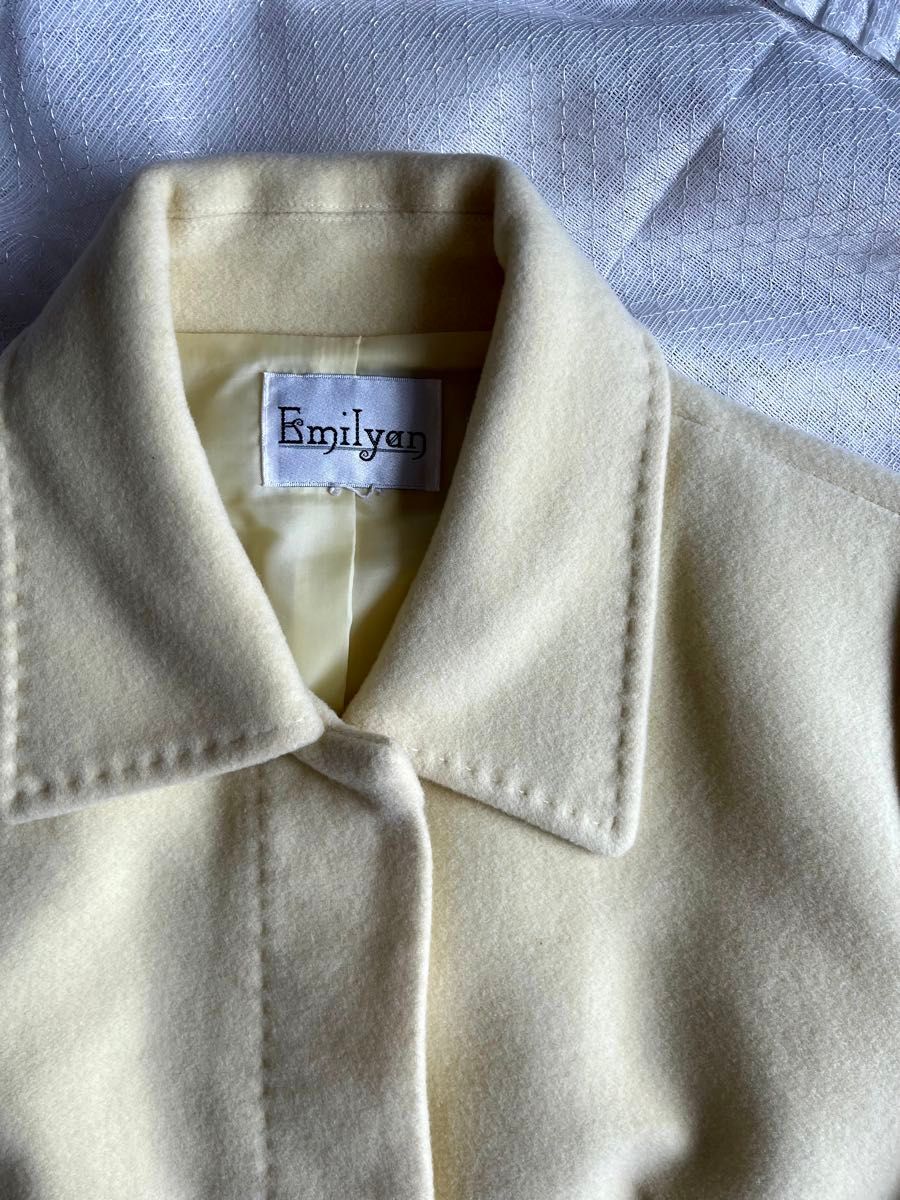 vintage ジャケット　M  黄色 ジャケット ショート丈 ウール 長袖 ノーカラー コート