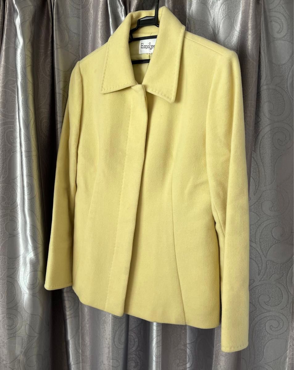 vintage ジャケット　M  黄色 ジャケット ショート丈 ウール 長袖 ノーカラー コート