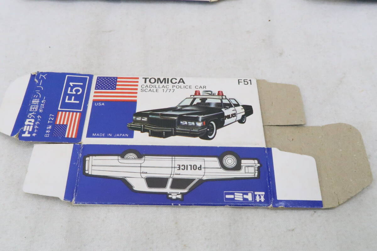 トミカ空箱 F 外国車シリーズ4個 CADILLAC POLICE CHEVY AUDI 5OOO シェビー アウディ 日本製 TOMICA 箱のみ 難有 ＊ニレ_画像2