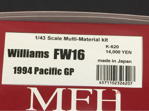 1円 Model Factory Hiro 1/43 Williams FW16 1994 Pacific GP マルチマテリアルキット 未組立品 付属品有りの画像7