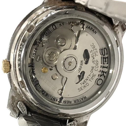 セイコー 5 腕時計 7S26-03S0 ラウンド デイデイト シルバーカラー金具 21石 裏スケ AT メンズ 稼働 QR041-125_画像2