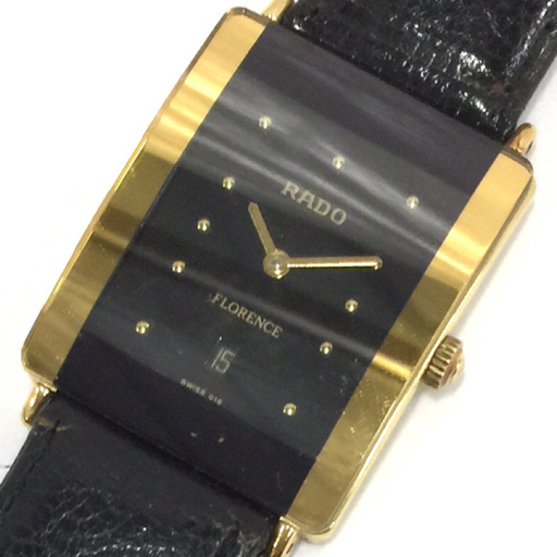 ラドー フローレンス クォーツ デイト 腕時計 メンズ ブラック文字盤 未稼働品 スクエアフェイス 160.3605.2Nの画像1