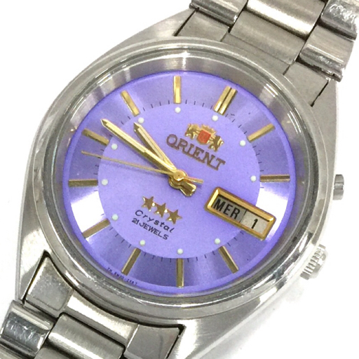オリエント クリスタル 自動巻 オートマチック デイデイト 腕時計 EM04-4000 紫文字盤 メンズ ジャンク品 QR042-253の画像1