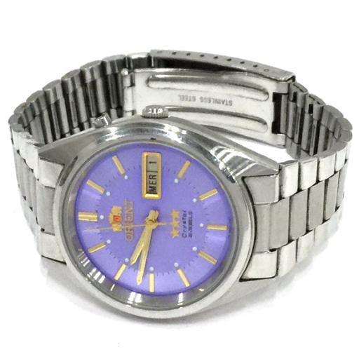 オリエント クリスタル 自動巻 オートマチック デイデイト 腕時計 EM04-4000 紫文字盤 メンズ ジャンク品 QR042-253の画像4