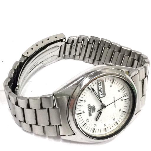 セイコー 5 デイデイト 自動巻 オートマチック 腕時計 7S26-3040 ホワイト文字盤 不動品 ジャンク品 QR042-252の画像6