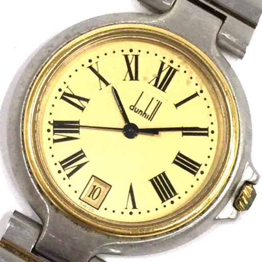 ダンヒル デイト クォーツ 腕時計 ゴールドカラー文字盤 ボーイズサイズ 未稼働品 純正ブレス DUNHILL QR042-295_画像1