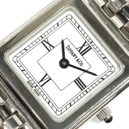 1円 ティファニー 腕時計 スクエア 白文字盤 ローマン シルバーカラー金具 クォーツ レディース 純正ベルトの画像1