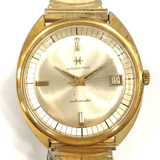 ハミルトン 自動巻 オートマチック デイト 腕時計 メンズ シルバーカラー文字盤 稼働品 社外ブレス QR042-257の画像2