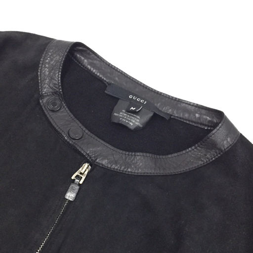 グッチ サイズ M 長袖 ウール×レザー 切り替え ジャケット ジップアップ アウター メンズ ブラック系 黒系 GUCCIの画像4